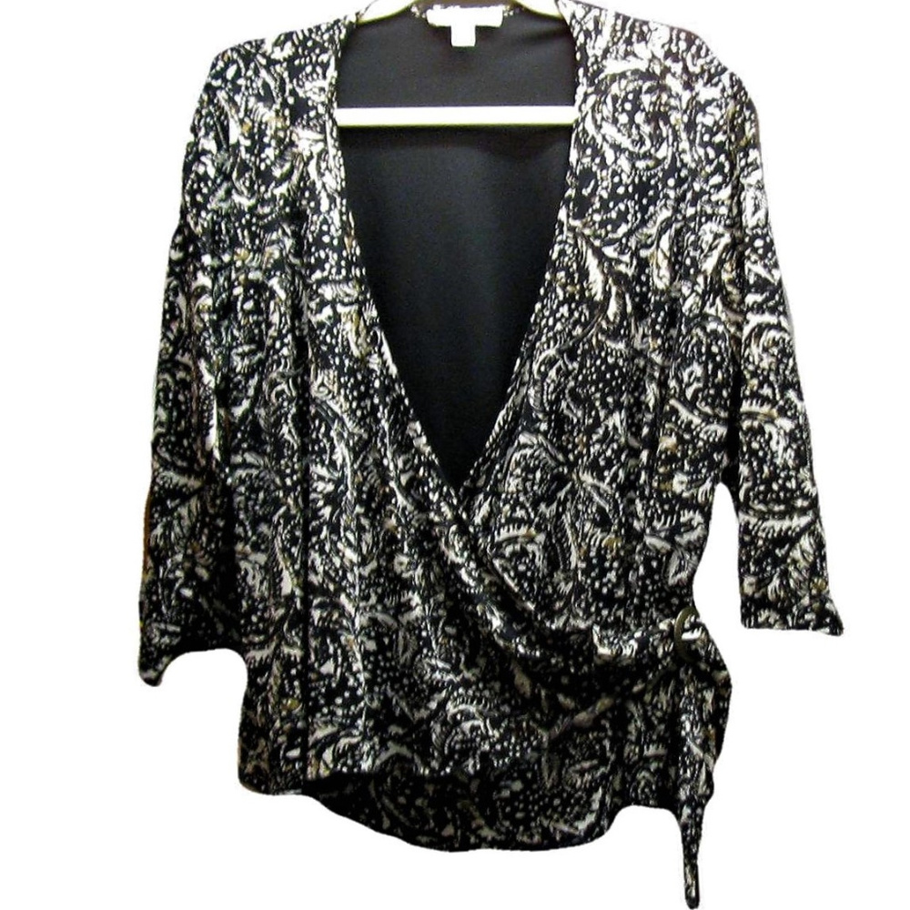 COLDWATER CREEK 2X Black/White/Gold Top 3/4 sl